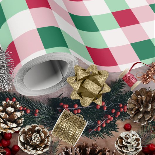 Kerst Gingham - Rood, groen en wit Cadeaupapier