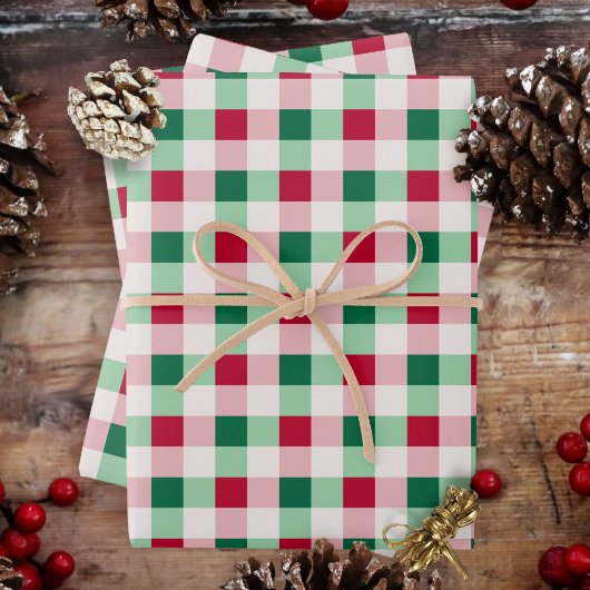 Kerst Gingham - Rood, groen en wit Inpakpapier Vel