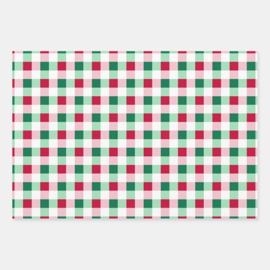 Kerst Gingham - Rood, groen en wit Inpakpapier Vel (Voorkant)