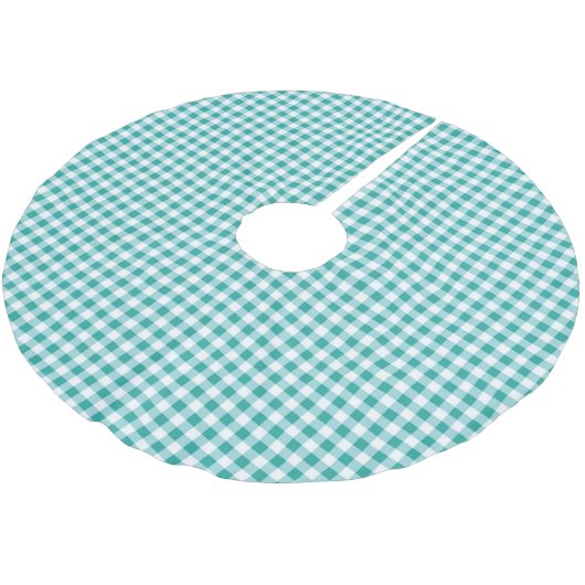 Kerst Gingham Teal Wit Kerstboom Rok (Gekanteld)