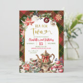 Kerst Gingham Thee Voor Twee 2e Verjaardag Kaart (Staand voorkant)