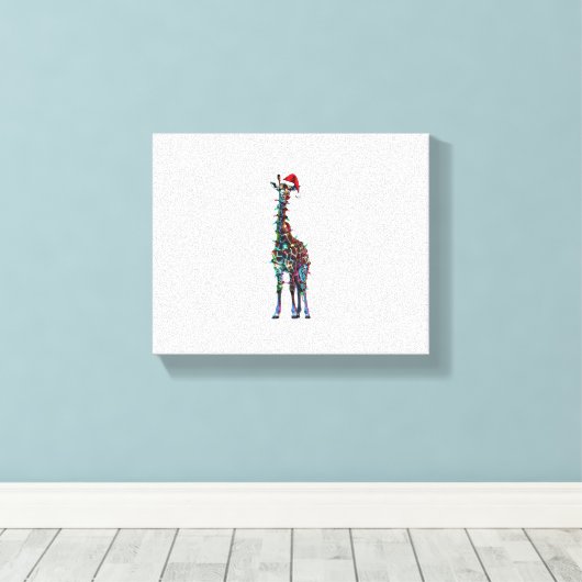 Kerst Giraffe _1 Canvas Afdruk (Insitu (Houten vloer))
