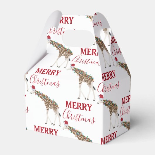Kerst Giraffe Funny Animal met Santa Hat Bedankdoosjes (Voorkant Zijde)