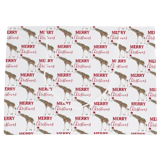 Kerst Giraffe Funny Animal met Santa Hat Groot Cadeauzakje (Voorkant)