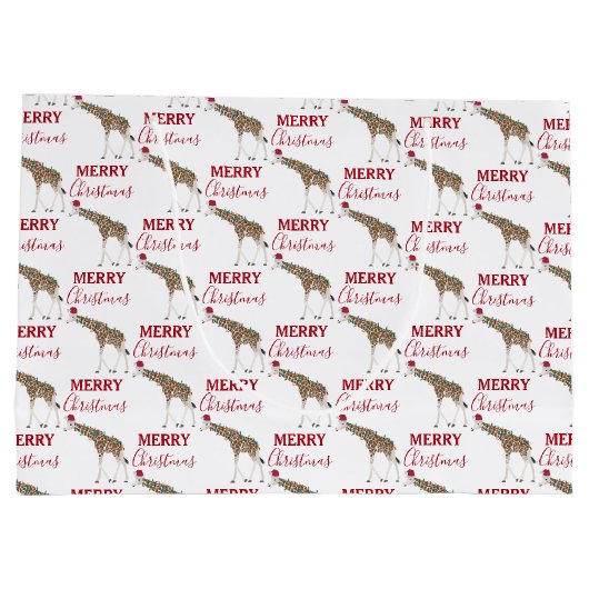 Kerst Giraffe Funny Animal met Santa Hat Groot Cadeauzakje (Achterkant)