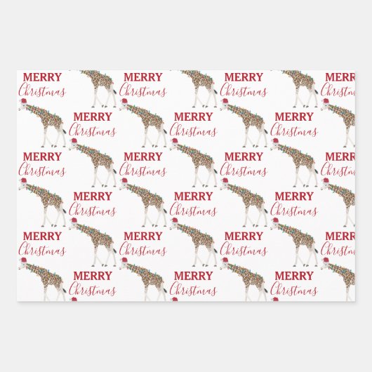 Kerst Giraffe Funny Animal met Santa Hat Inpakpapier Vel (Voorkant 3)