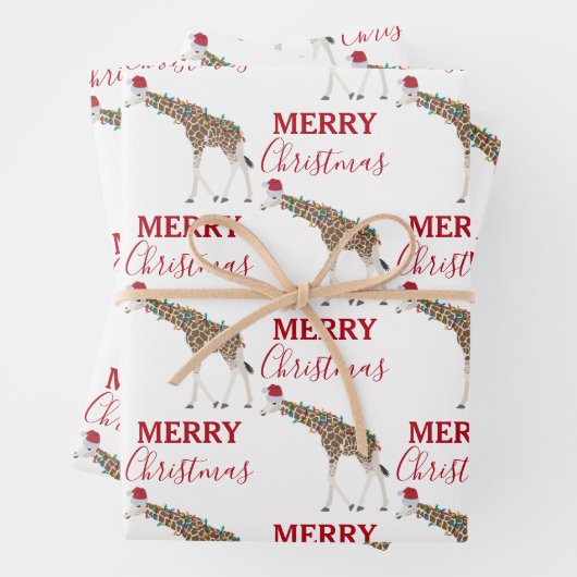 Kerst Giraffe Funny Animal met Santa Hat Inpakpapier Vel (In situ)