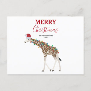 Kerst Giraffe Funny Animal met Santa Hat Kaart