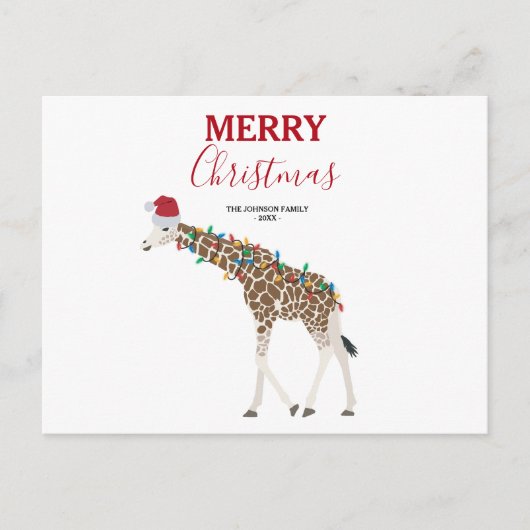 Kerst Giraffe Funny Animal met Santa Hat Kaart (Voorkant)