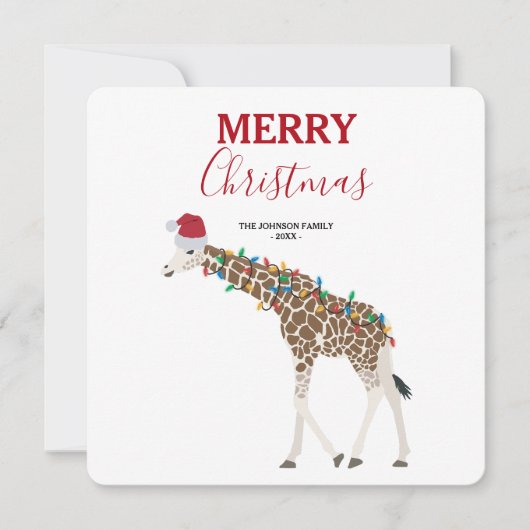 Kerst Giraffe Funny Animal met Santa Hat Kaart (Voorkant)