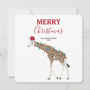 Kerst Giraffe Funny Animal met Santa Hat Kaart