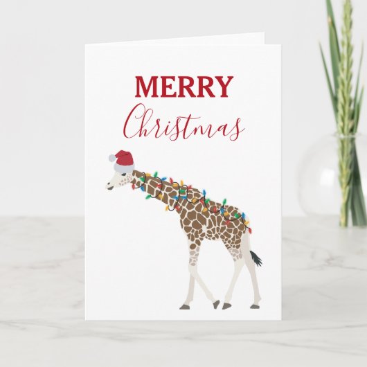 Kerst Giraffe Funny Animal met Santa Hat Kaart (Voorkant)