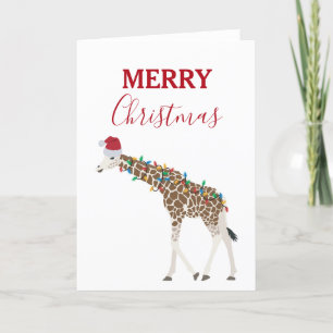 Kerst Giraffe Funny Animal met Santa Hat Kaart