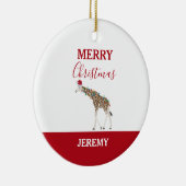 Kerst Giraffe Funny Animal met Santa Hat Kaart Keramisch Ornament (Rechts)