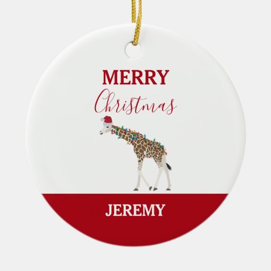 Kerst Giraffe Funny Animal met Santa Hat Kaart Keramisch Ornament (Voorkant)