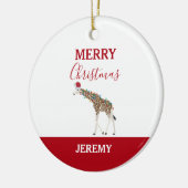 Kerst Giraffe Funny Animal met Santa Hat Kaart Keramisch Ornament (Links)
