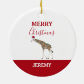 Kerst Giraffe Funny Animal met Santa Hat Kaart Keramisch Ornament (Achterkant)
