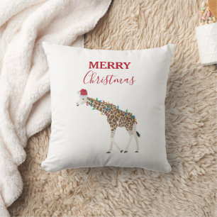 Kerst Giraffe Funny Animal met Santa Hat Kaart Kussen