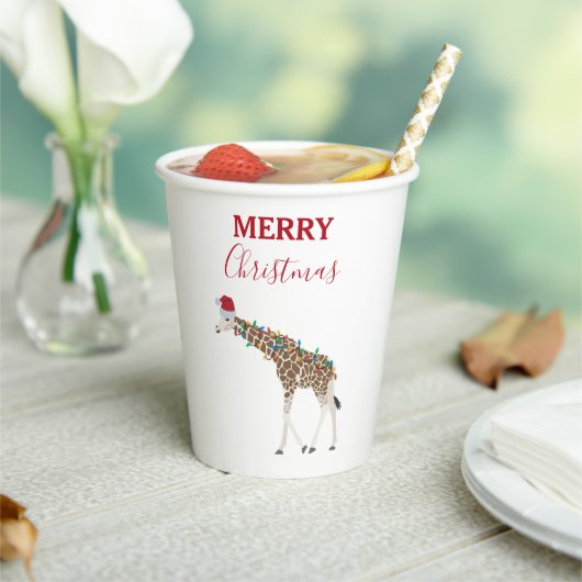 Kerst Giraffe Funny Animal met Santa Hat Kaart Papieren Bekers (Insitu)