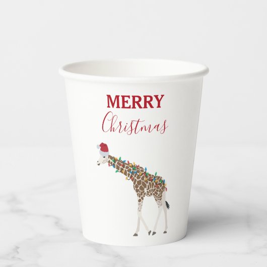 Kerst Giraffe Funny Animal met Santa Hat Kaart Papieren Bekers (Achterkant)