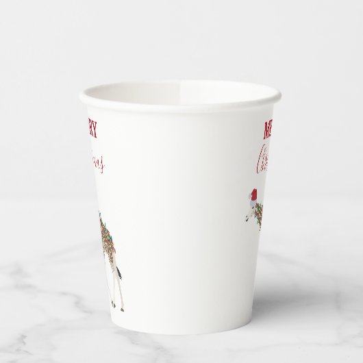 Kerst Giraffe Funny Animal met Santa Hat Kaart Papieren Bekers (Links)