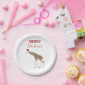 Kerst Giraffe Funny Animal met Santa Hat Kaart Papieren Bordje (Feest)