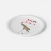 Kerst Giraffe Funny Animal met Santa Hat Kaart Papieren Bordje (Gekanteld)
