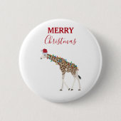 Kerst Giraffe Funny Animal met Santa Hat Kaart Ronde Button 5,7 Cm (Voorkant)
