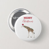 Kerst Giraffe Funny Animal met Santa Hat Kaart Ronde Button 5,7 Cm (Voorkant /achterkant)