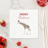 Kerst Giraffe Funny Animal met Santa Hat Kaart Servet (Insitu)