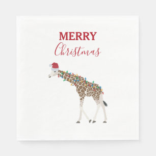 Kerst Giraffe Funny Animal met Santa Hat Kaart Servet