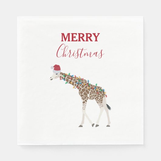 Kerst Giraffe Funny Animal met Santa Hat Kaart Servet (Voorkant)