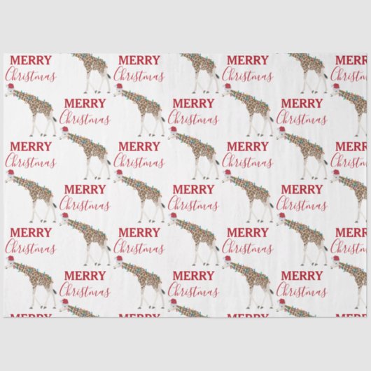 Kerst Giraffe Funny Animal met Santa Hat Tissuepapier (Voorkant)