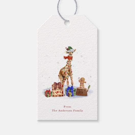 Kerst Giraffe Gift Labels Cadeaulabel (Voorkant)
