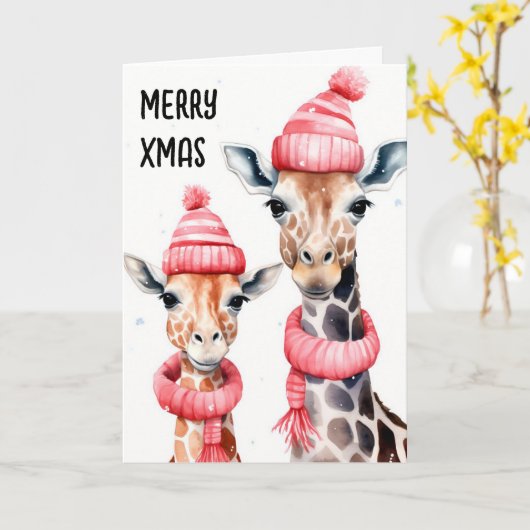 Kerst Giraffe Kerst Kaart (Gele Bloem)