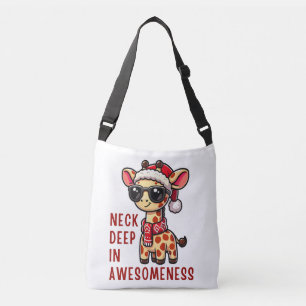 Kerst Giraffe met zonnebril, Feestelijke Kerstman Crossbody Tas