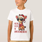 Kerst Giraffe met zonnebril, Feestelijke Kerstman T-shirt (Voorkant)