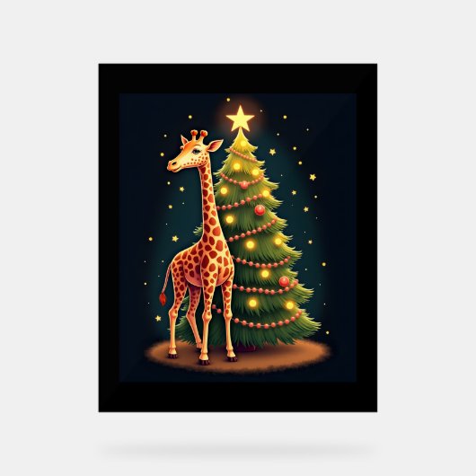 Kerst Giraffe Officiële Boomtopper Funny Tall Acryl Bord (Voorkant)