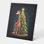 Kerst Giraffe Officiële Boomtopper Funny Tall Reclamebord Met Voetstuk (Voorkant)