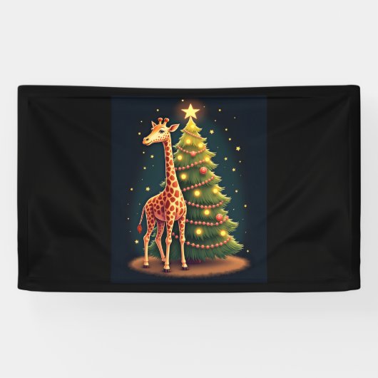 Kerst Giraffe Officiële Boomtopper Funny Tall Spandoek (Horizontaal)