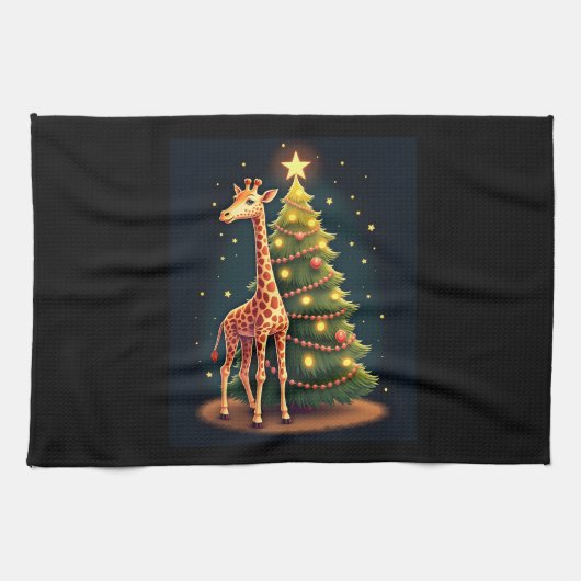 Kerst Giraffe Officiële Boomtopper Funny Tall Theedoek (Horizontaal)