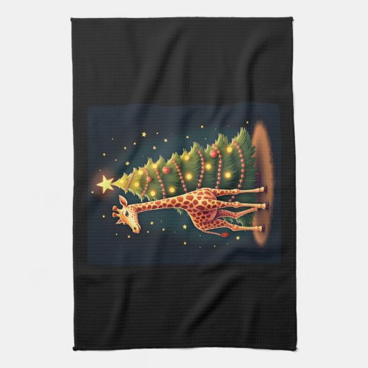 Kerst Giraffe Officiële Boomtopper Funny Tall Theedoek (Verticaal)