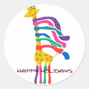 Kerst Giraffe Prettige feestdagen sticker, Ronde Sticker