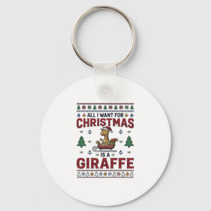 Kerst Giraffe Slede Grappig Vakantie T-Shirt Ontwe Sleutelhanger