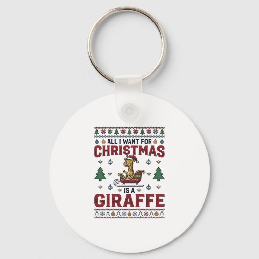 Kerst Giraffe Slede Grappig Vakantie T-Shirt Ontwe Sleutelhanger (Voorkant)
