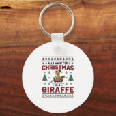 Kerst Giraffe Slede Grappig Vakantie T-Shirt Ontwe Sleutelhanger (Voorkant)