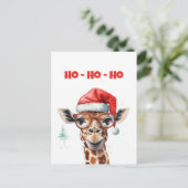 Kerst Giraffe Waterverf Briefkaart (Staand voorkant)