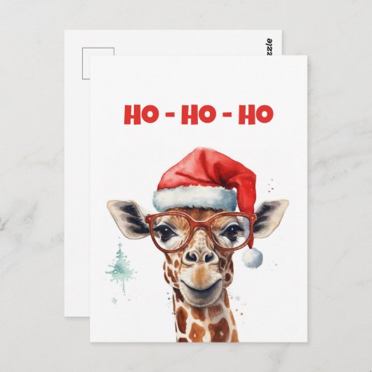 Kerst Giraffe Waterverf Briefkaart (Voorkant / Achterkant)