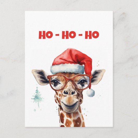 Kerst Giraffe Waterverf Briefkaart (Voorkant)