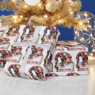 Kerst Girly Gnome met Plaid Pet Cadeaupapier